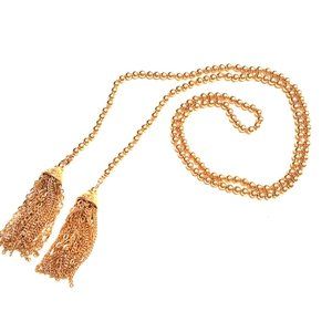 KENNETH JAY LANE-GOLD BEADS & GOLD CHAIN TASSEL WRAP NECKLACE
